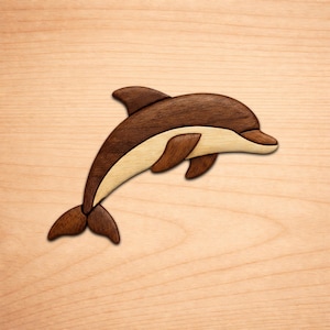 Patrón de madera con intarsia de delfín, arte con sierra de calar (Descarga PDF)