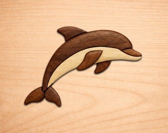 Patrón de madera con intarsia de delfín, arte con sierra de calar (Descarga PDF)