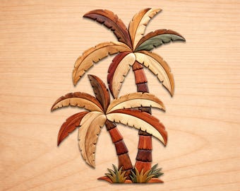 Palm Trees Intarsia Wood Art Patterns, Scroll Saw Patterns Pdf, Wooden Sculpture, Instant Digital Download