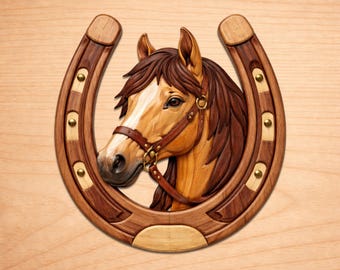 Patrones de madera con intarsia de herradura, patrones de arte en madera con intarsia, patrones de sierra de calar en PDF, descarga digital instantánea