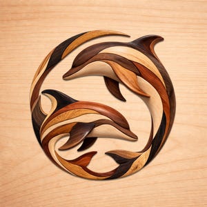 Dolphin Circle Intarsia Trämönster, Intarsia Träkonstmönster, Scrollsågmönster PDF, Omedelbar Digital Nedladdning