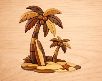Palm Tree Intarsia Wood Art Pattern, Scroll Saw PDF (Digital Download)