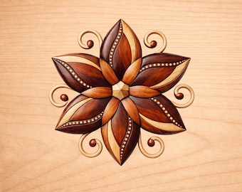 Wooden Flower  Intarsia Wood Patterns, Intarsia Wood Art Patterns, Scroll Saw Patterns Pdf, Instant Digital Download