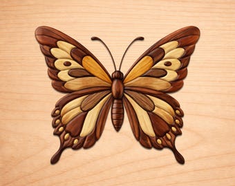 Patrones de madera con intarsia de mariposas, patrones de arte en madera con intarsia, patrones de sierra de calar en PDF, descarga digital instantánea