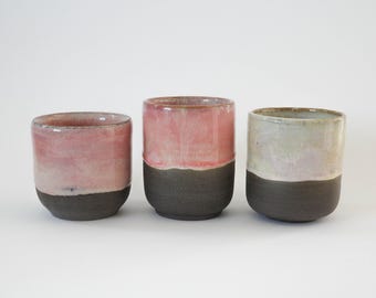 Handmade Pink Ceramic Cup | Dark Clay Stoneware Tumbler | Rustic Pottery Mug