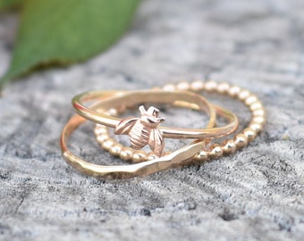 Dainty Thumb Ring Simple Bumble Bee Jewelry Gift Minimalist Bee Ring Unique Statement Ring, Gold Filled Ring for Women