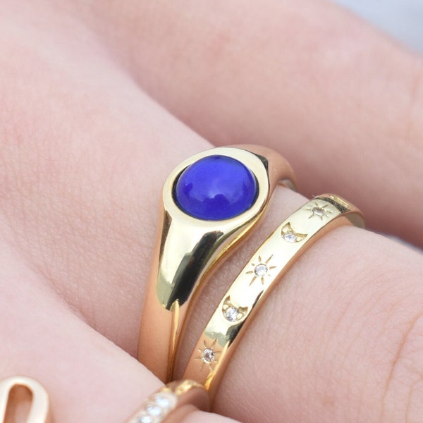 Mood Ring, Gold Signet Mood Ring, Modern Gold Ring, Chevalière, Gold Stacking Ring, Color Change Ring, Temperature Ring, Mood Stone Ring