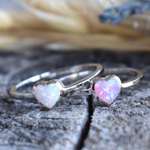 Opal Heart Ring, Sterling Silver Heart, Pink Heart, Fire Opal Heart, Nurse, Doctor, Medical Student, Gifts for her, Valentine&#39;s day ring