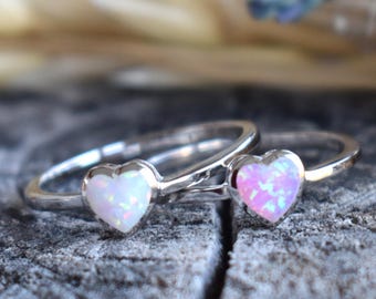 Opal Heart Ring, Sterling Silver Heart, Pink Heart, Fire Opal Heart, Nurse, Doctor, Medical Student, Gifts for her, Valentine's day ring