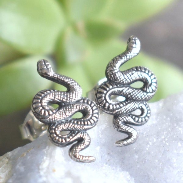 Snake earrings, Snake studs, Sterling silver Snake studs, Snake jewelry, snake post, death, rebirth, snake medicine, witchy earring, serpent