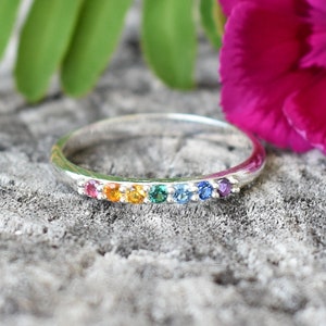 Rainbow Ring, Rainbow stacking ring, Rainbow Chakra ring, seven chakras, sterling ring, eternity ring, sterling chakra ring, yoga ring