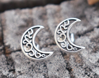 Maanstekers, boho-maan, maansikkelstekers, maanoorbellen, filagree maanoorbellen, oorbellen maanfase, sterlingzilveren manen, maansieraden