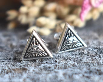 Eye earrings, Evil eye studs, Eye of Providence, protection earrings, protection talisman, greek evil eye studs, all seeing eye, omniscient