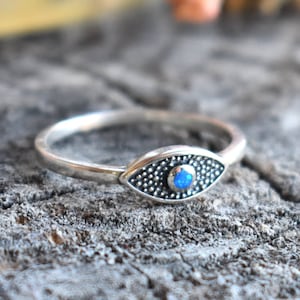 Blue Evil eye ring, Silver eye ring, Witchy jewelry, all seeing eye ring, fortune telling, witchy ring, evil eye jewelry, opal eye rings