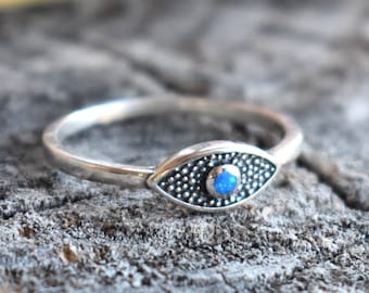 Blue Evil eye ring, Silver eye ring, Witchy jewelry, all seeing eye ring, fortune telling, witchy ring, evil eye jewelry, opal eye rings