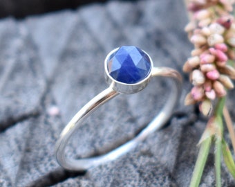 Sapphire Ring, Silver Sapphire Ring, Sapphire stacking ring, September Birthstone Ring, September Gemstone Ring, Silver stacking ring