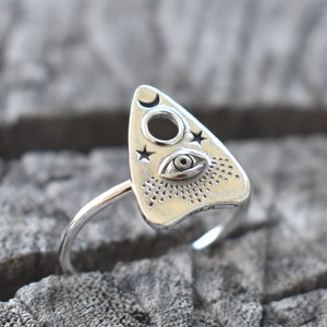 Bague planchette, bague Ouija, bague lune et étoile, bijoux planchette, bague oeil qui voit tous, voyance, bague de sorcière, bague de sorcière, sterling