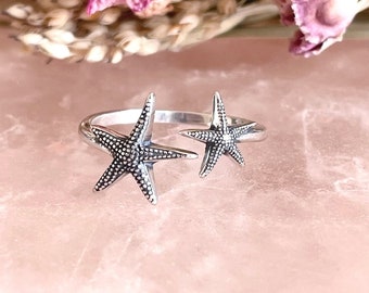 Open Ring, Double Starfish Ring, Starfish Midi ring, above the knuckle ring, Duo Knuckle Rings, Gold Brass rings, Starfish ring, beach ring