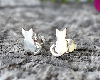 Kitty studs, Cat Studs, Cat Earrings, Cat Stud Earrings, Cat Jewelry, Cat Lover Gift, Sterling Silver Cat Earrings, Kitty Earring, Kitten