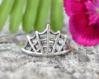 Webring, spinnenwebring, sterlingzilveren web, spinnenwebring, gothic, wicca, heidens, spinnensieraden, halloween-ringen, spinnensieraden