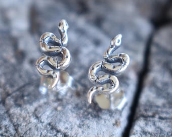 Snake Stud Earrings, sterling silver snake earrings, snake earrings, snake posts, snake medicine, snake symbolism, celestial snake, stars