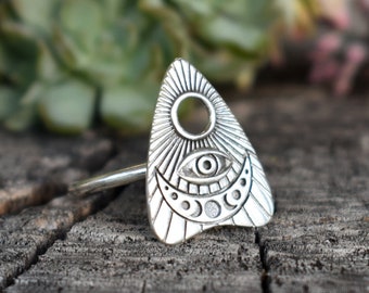 Planchette Ring, Ouija Ring, Moon phase ring, Witchy jewelry, all seeing eye ring, fortune telling, witchy ring, witch ring, evil eye ring