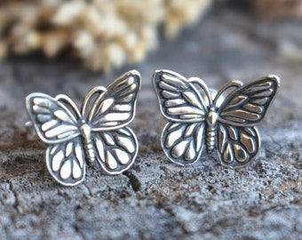 Monarch Butterfly Earrings, Butterfly Studs, Monarch Nymphalidae, Sterling Silver Butterfly, Butterfly Jewelry, Entomology Butterfly