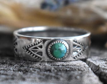 Turquoise Ring, Handstamped Turquoise stacking ring, southwest turquoise ring, genuine turquoise ring, boho turquoise, southwestern ring