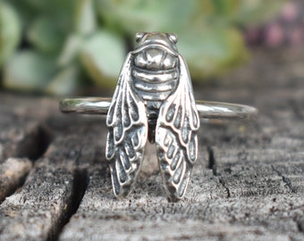 Cicada Ring, Brood Cicada, entomologist, cicada wing, bug necklace, 17 year cicada, renewal, rebirth, transformation ring, sterling cicada