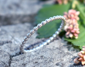 Silver Bead Ring, Sterling Silver Bead Stacking Rings-Round beaded rings- Sterling silver set of bead rings