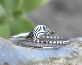 Sonnenring, Sterling Silber Sonnenring, Sonne Schmuck, Sonnenschein Ring, Sonnenuntergang Ring, Sonnenaufgang Ring, Himmelsring, Bogenring, Sonnenbogen, Leo Ring