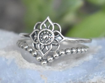 Mandala Ring, Boho ring, sacred geometry ring, meditation ring, yoga ring, lotus flower ring, sanskrit ring, birth ring, life ring, chevron