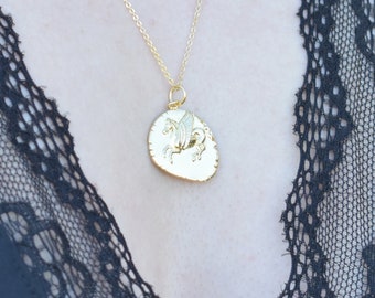 Gold Greek Pegasus Necklace, Coin Necklace, 14k Gold Fill, Minimalist Necklace, Pegasus, Gift For Her, Layering Necklace, Greek Mythology