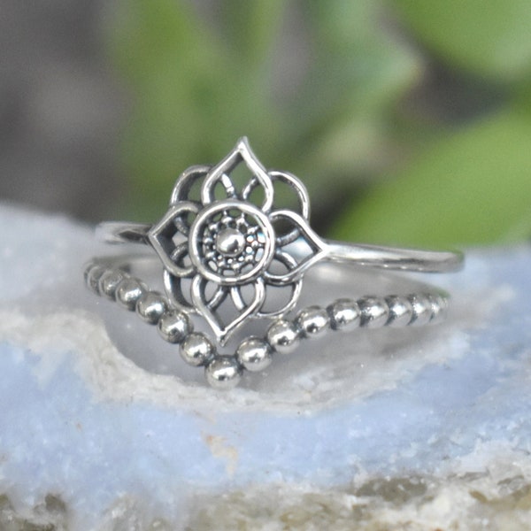 Bague mandala, bague bohème, bague géométrie sacrée, bague de méditation, bague de yoga, bague fleur de lotus, bague sanskrit, bague de naissance, bouée de sauvetage, chevron