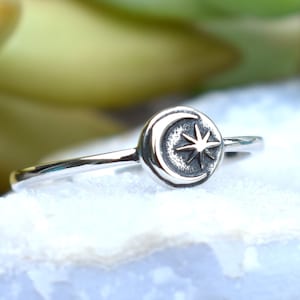 Moon and Star Ring, Boho ring, Crescent moon ring, meditation ring, sanskrit ring, birth ring, life ring, chevron ring, opal wedding band