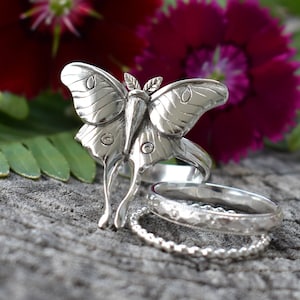 Luna moth ring, moth ring, sterling silver ring, silver moth ring, Luna moth jewelry, butterfly ring, gothic ring, gift for girlfriend, moon