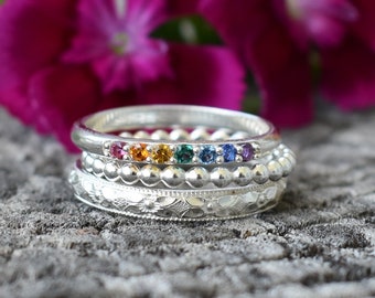 Rainbow Ring, Rainbow stacking ring, Chakra ring, seven chakras, sterling rainbow ring, eternity ring, sterling chakra ring, multicolor