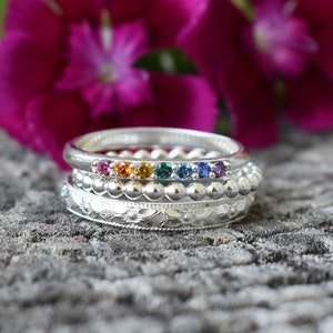 Rainbow Ring, Rainbow stacking ring, Chakra ring, seven chakras, sterling rainbow ring, eternity ring, sterling chakra ring, multicolor