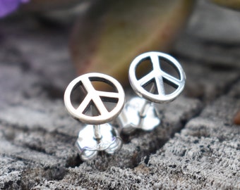 Peace Sign Earrings, Dainty Earrings, Boho Hippie Earrings, Sterling Silver Stud Earrings, 90's Peace Sign, Y2k Earrings, Peace Sign Jewelry