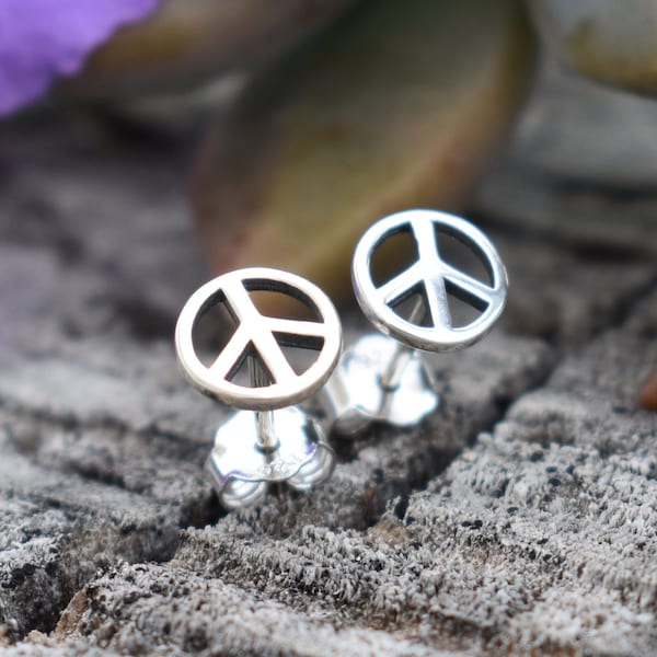 Peace Sign Earrings, Dainty Earrings, Boho Hippie Earrings, Sterling Silver Stud Earrings, 90's Peace Sign, Y2k Earrings, Peace Sign Jewelry