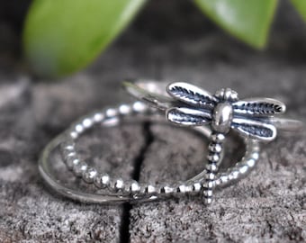 Dragonfly Ring, Sterling Silver Dragonfly Ring, Dragonfly Stacking Ring, Dragonfly Jewelry, Minimalist Insect Ring, Insect, good luck
