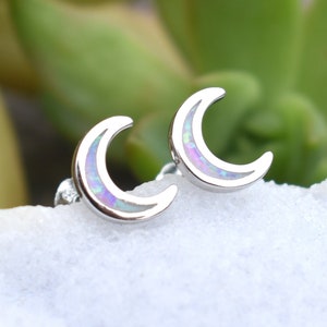 Moon studs, Moon earring, Crescent Moon studs, Crescent Moon Posts, opal moon, opal moon earrings, lavender opal, pink opal, sterling silver
