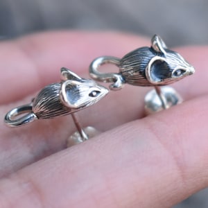 Mouse earrings, Mouse studs, Sterling silver mouse studs, mouse jewelry, mouse lovers, pet mouse, mouse posts, field mouse, forest mouse