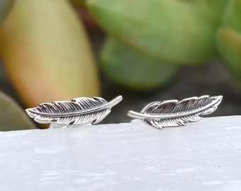 Feather earrings, Feather studs, Sterling silver feather studs, feather jewelry, feather lovers, birds of a feather, lucky feather, birds