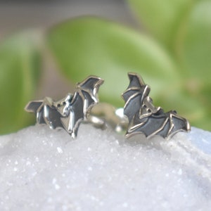 Bat studs, Bat earrings, bat medicine, gothic, wiccan, bat jewelry, sterling silver bat, halloween earrings, all halllows eve, pagan jewelry