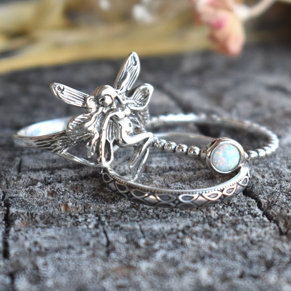 Fairy ring, Forest Fairy Ring, Silver fairy ring, Silver rings, opal rings, silver stacking rings, forest ring, hedgewitch, garden fairy