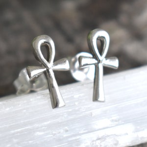 Ankh Stud Earrings, Ankh Earrings, Ankh Cross Earrings, Silver Ankh Studs, Dainty Earrings, sterling silver ankh, Dainty Studs, silver ankh