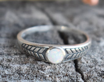 Fire Opal Ring, Arrow Ring, Wheat Ring, Tribal Opal Ring, Opal Stacking Ring, Boho Opal Ring, Promise Ring, October Birthstone Ring