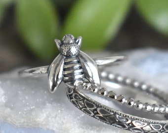 Anillo de abeja, anillo de abeja de plata, anillo de abeja de plata esterlina, anillos de plata, anillo de abeja, joyas de abeja, amantes de las abejas, regalos para ella, salvar a las abejas