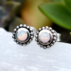 Opal Studs, Blue opal studs, Opal earrings, Opal Posts, Tiny opal studs, tiny galaxies, Opal jewlery, October birthstone, bali opal earrings
